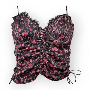For Love & Lemons X VS Black/Pink Rose Satin Bustier Top size Small